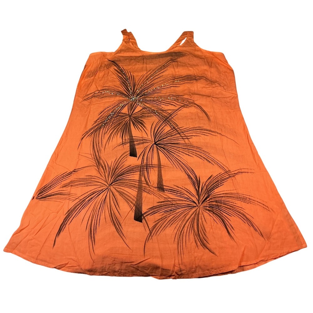 Raya Sun Womens 2X Orange Palm Tree Cold Shoulder Sundress Tropical Beach